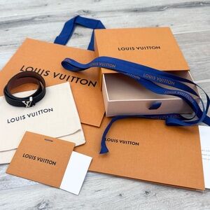 Louis Vuitton LV Initials Reversible Black Leather Wrap Bracelet